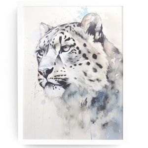 Watercolor Snow Leopard Portrait Wall Art Illustration Print Poster Unframed